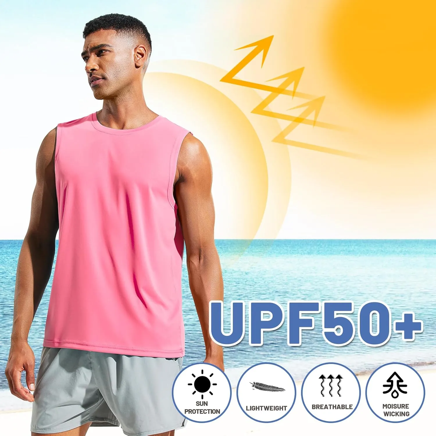 MIER Men's Workout Tank Tops UPF 50  Swim Shirts Quick Dry Running Sleeveless UV Protection Muscle Tees