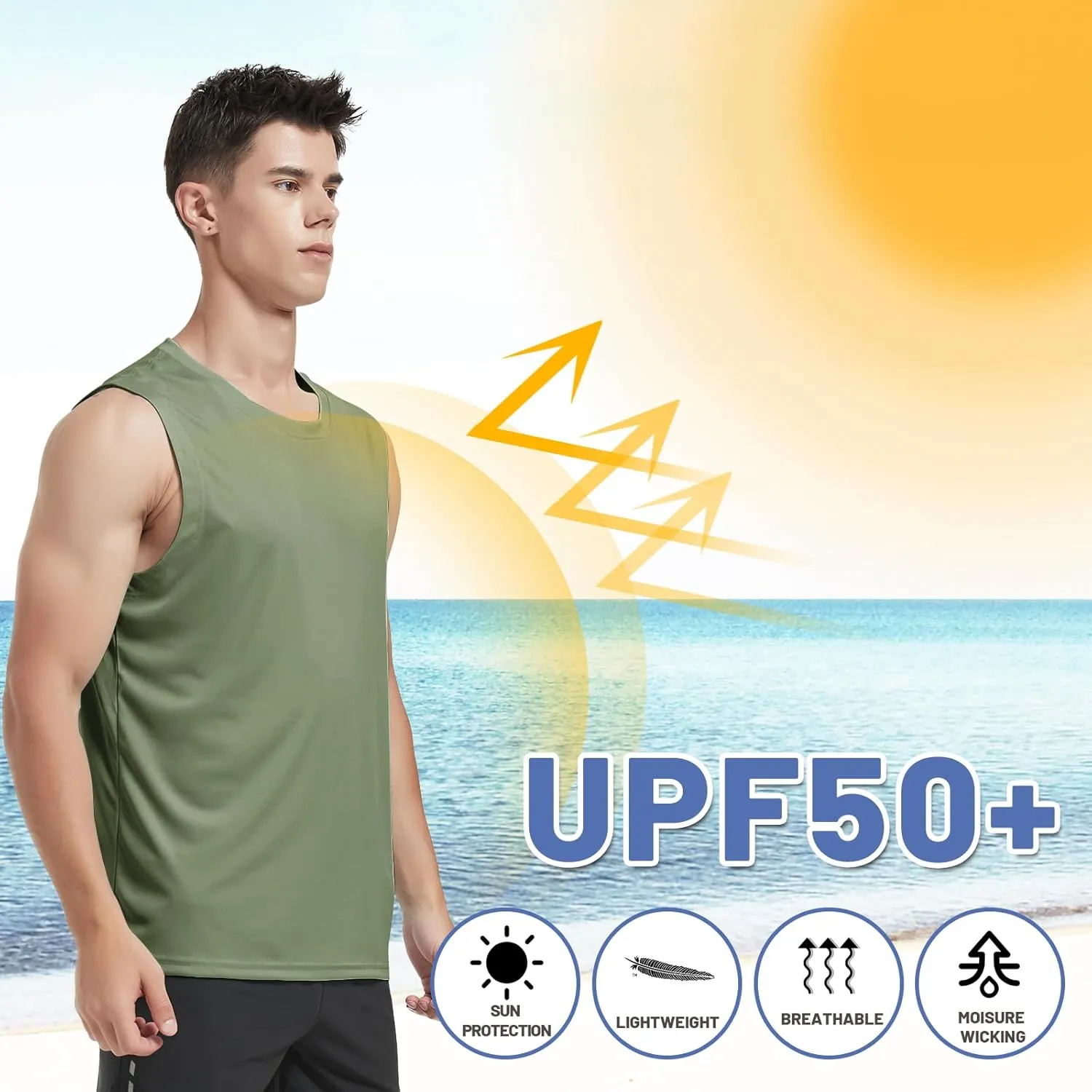 MIER Men's Workout Tank Tops UPF 50  Swim Shirts Quick Dry Running Sleeveless UV Protection Muscle Tees