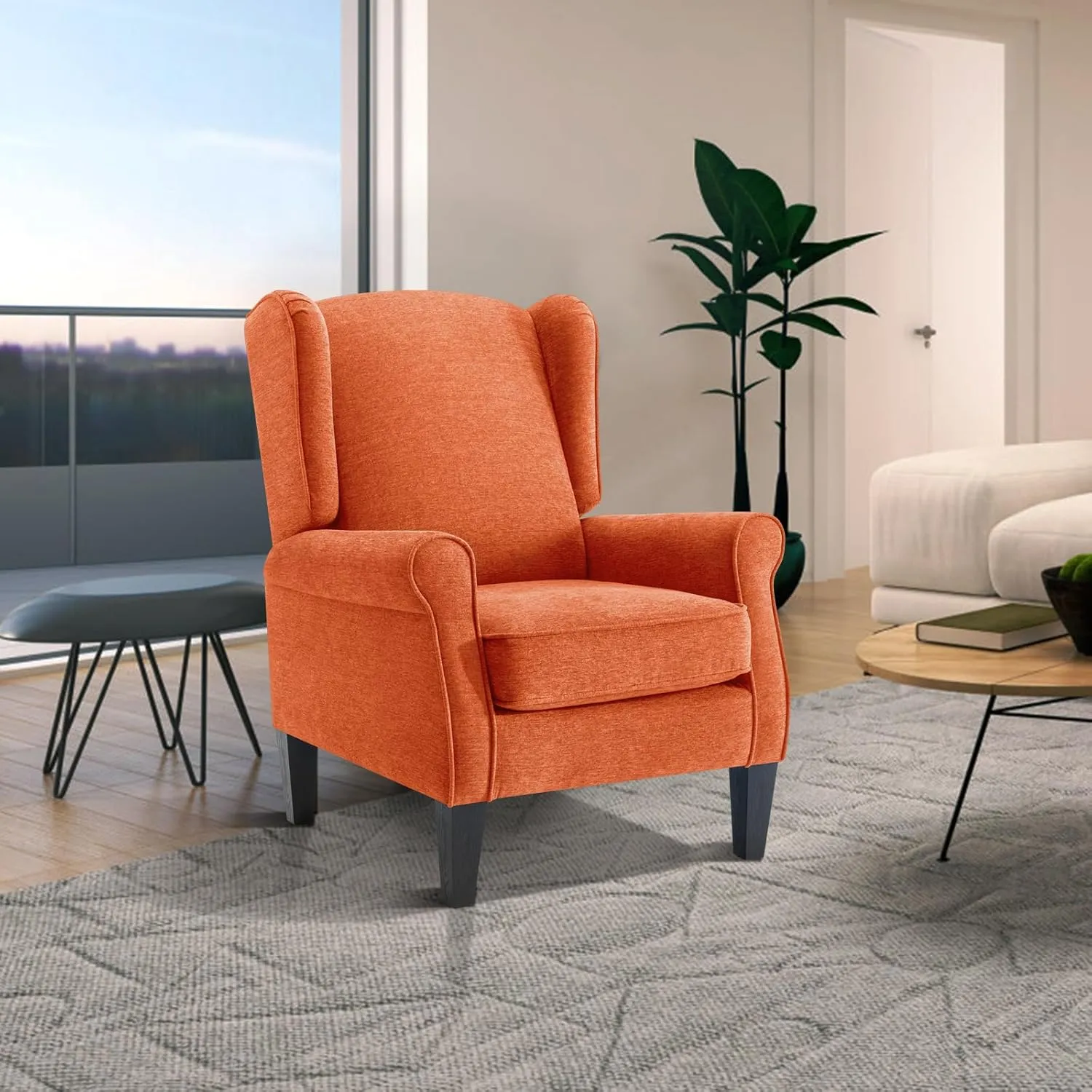 Modern Accent Chair, Chenille Fabric Armchair with High Resilience Sponge & Sturdy Legs, Comfy Single Sofa Chair for Bedroom, Living Room, Reading & Balcony