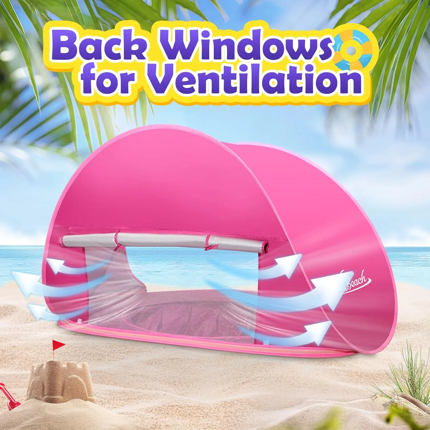 Monobeach Baby Beach Tent Pop Up Portable Shade Pool UPF50  UV Protection Sun Shelter for Infant with Easy Set Up Canopy (Pink Beach Tent)