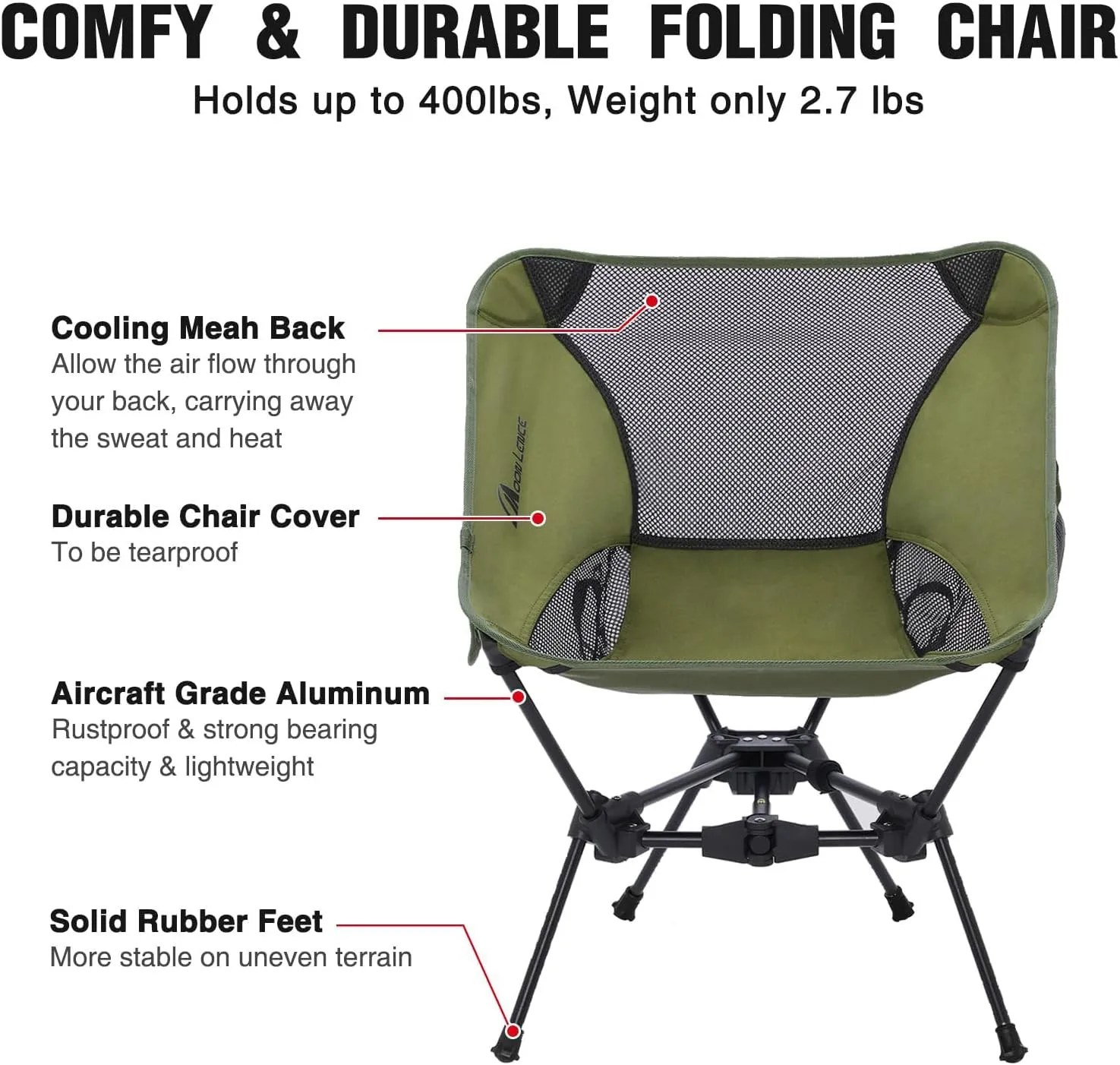 MOON LENCE Portable Camping Chair Backpacking Chair - The 4th Generation Ultralight Folding Chair - Compact, Lightweight Foldable Chairs for Hiking Mountaineering, Beach