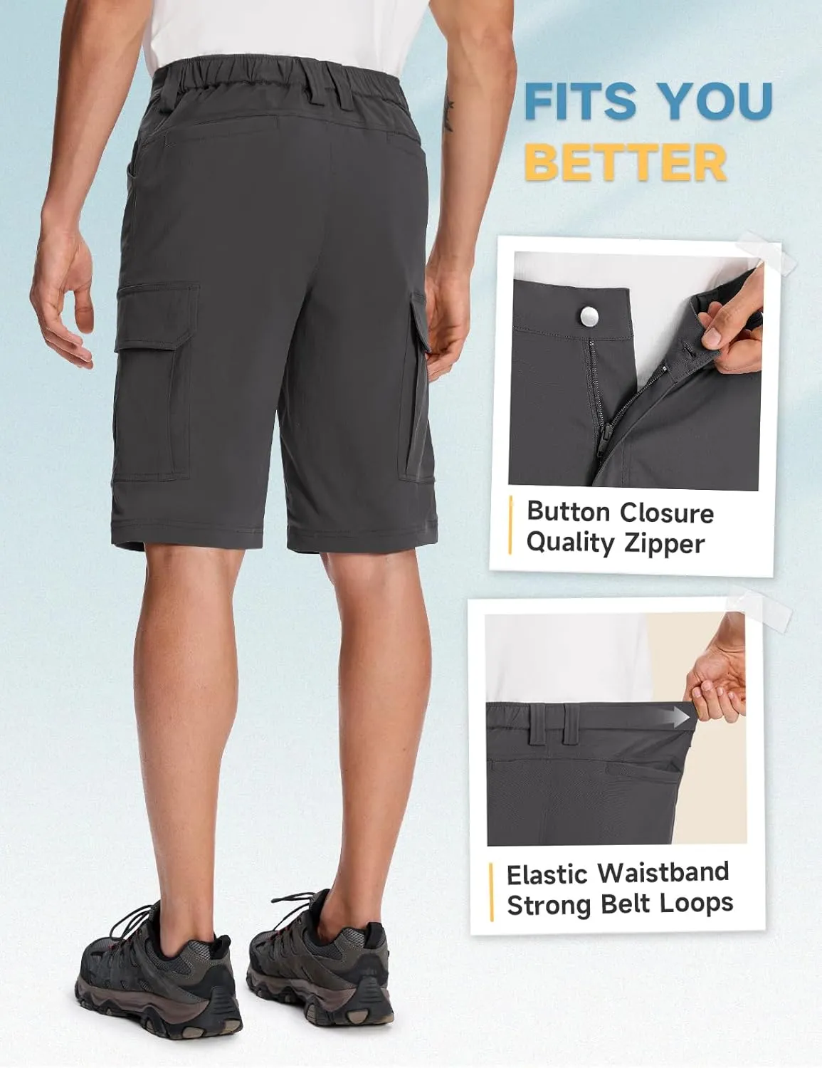Moosehill Mens-Hiking-Shorts Cargo Lightweight Water Resistant Quick Dry Big & Tall with 8 Pockets for Tactical Work