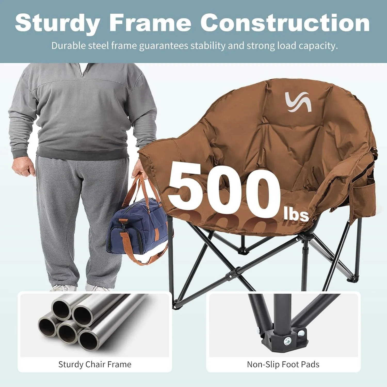 MOPHOTO Oversized Folding Camping Chair, Portable Oversize Camping Chairs for Adults, Fully Padded Folding Chairs Outdoor Sports, Lawn Chair Patio Lounge Chairs 500 LBS Capacity