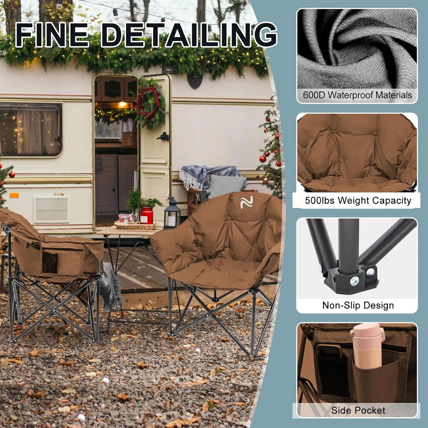 MOPHOTO Oversized Folding Camping Chair, Portable Oversize Camping Chairs for Adults, Fully Padded Folding Chairs Outdoor Sports, Lawn Chair Patio Lounge Chairs 500 LBS Capacity