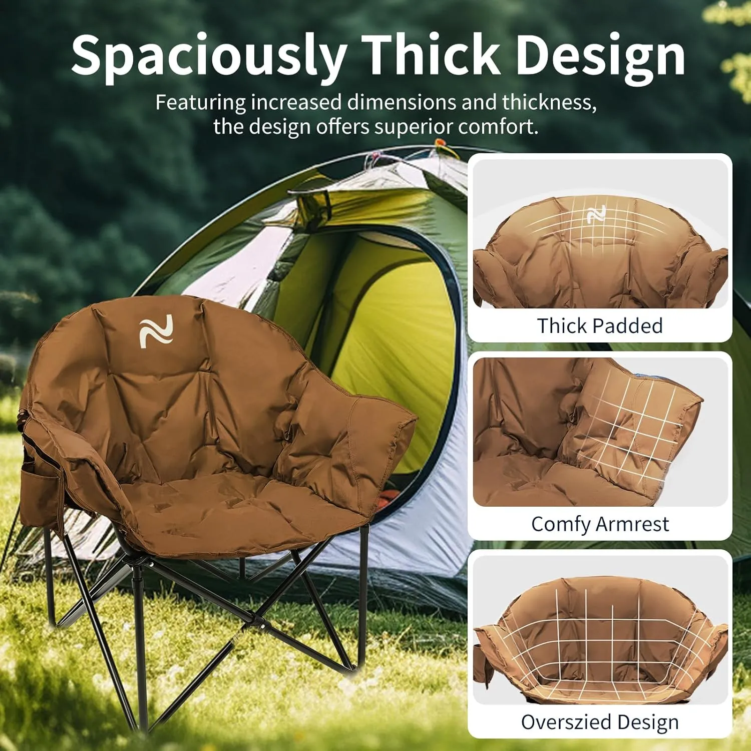 MOPHOTO Oversized Folding Camping Chair, Portable Oversize Camping Chairs for Adults, Fully Padded Folding Chairs Outdoor Sports, Lawn Chair Patio Lounge Chairs 500 LBS Capacity