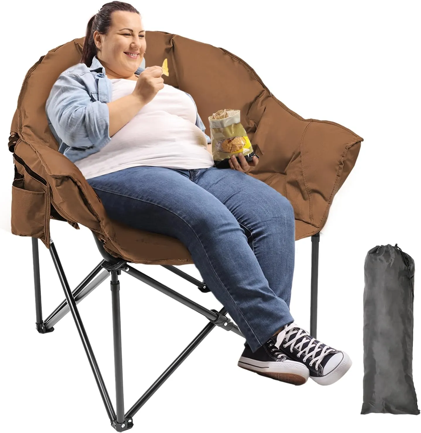 MOPHOTO Oversized Folding Camping Chair, Portable Oversize Camping Chairs for Adults, Fully Padded Folding Chairs Outdoor Sports, Lawn Chair Patio Lounge Chairs 500 LBS Capacity