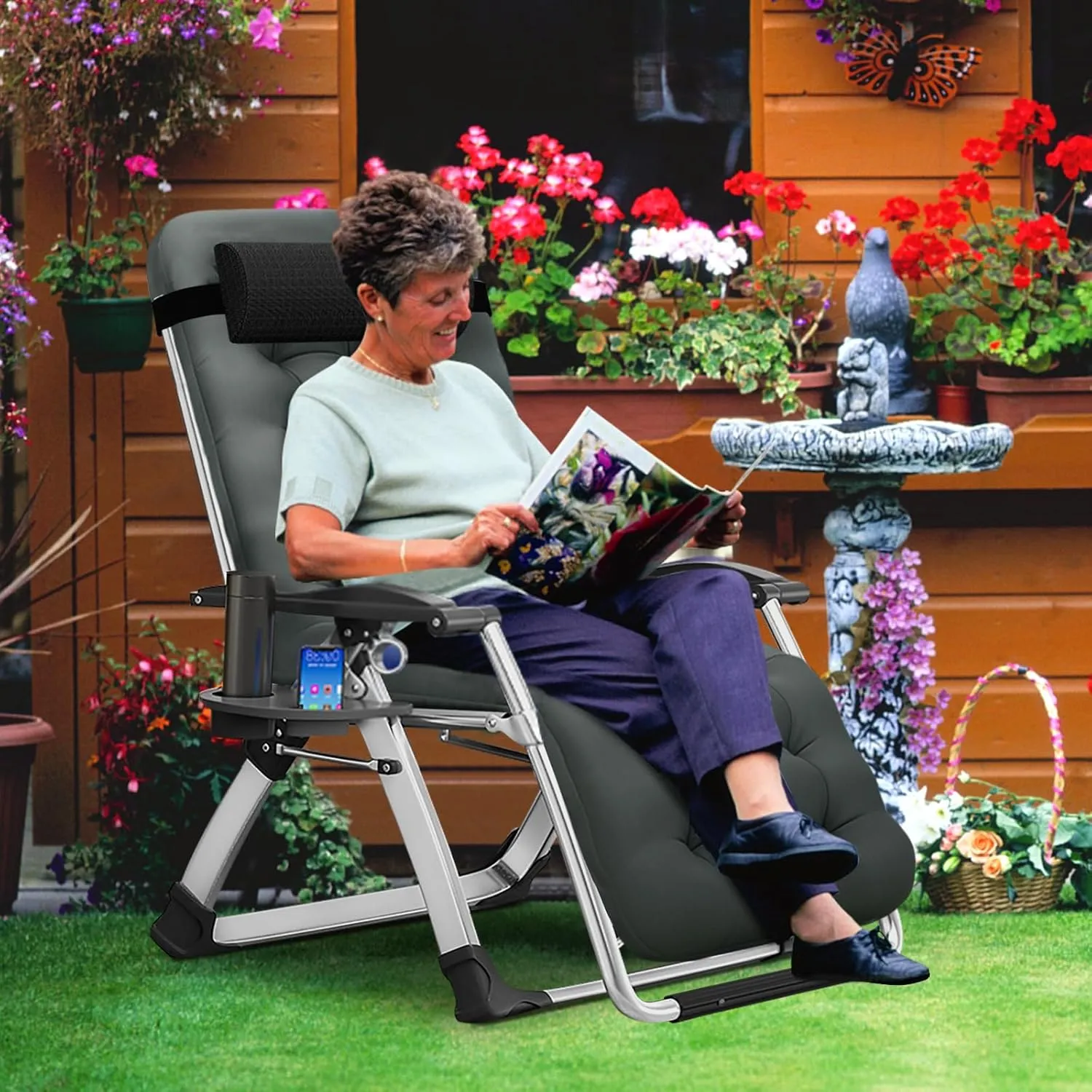 MOPHOTO Zero Gravity Chair, Outdoor Padded Lounge Chair with Side Table, Reclining Chair, Sturdy & Comfortable, Supports up to 440lbs
