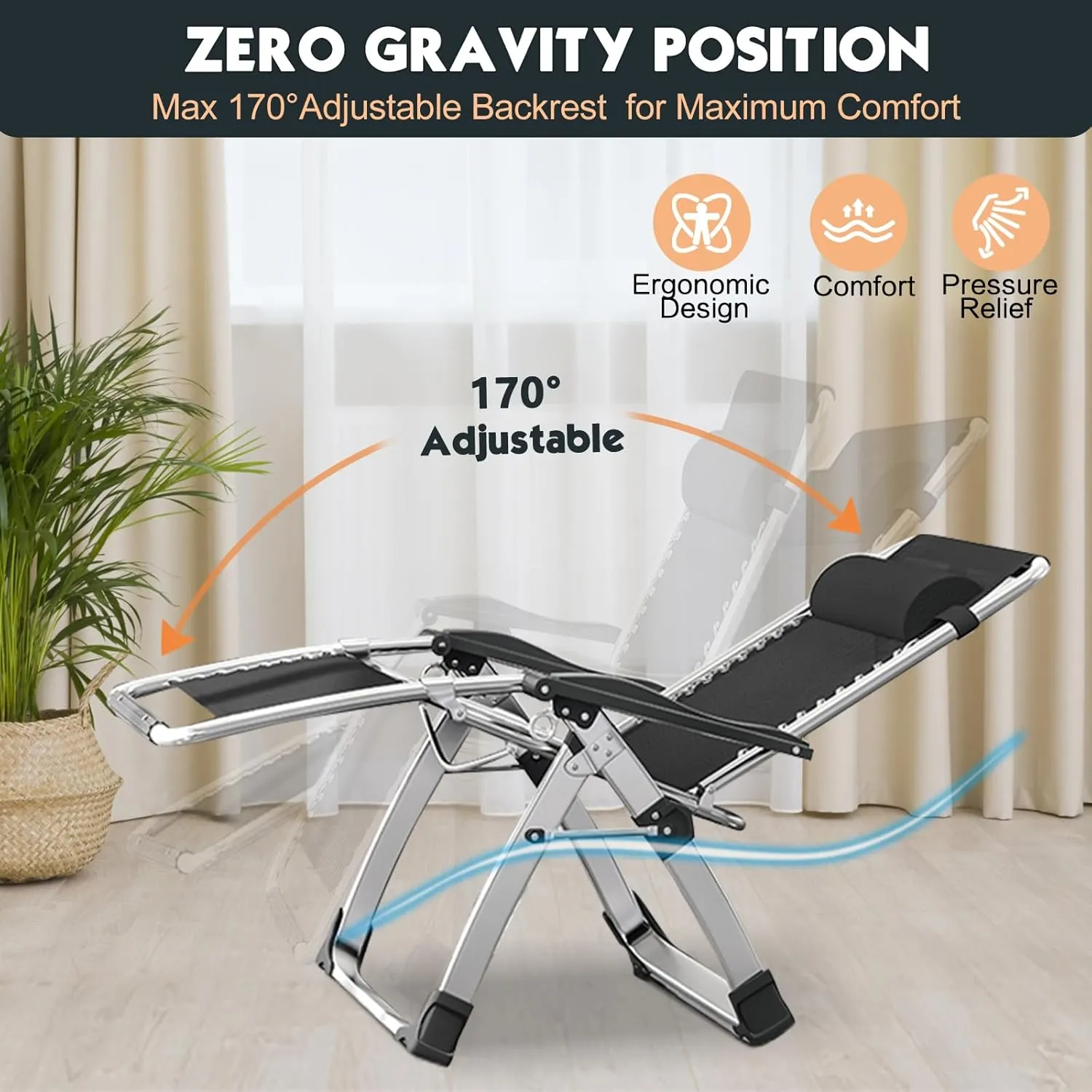 MOPHOTO Zero Gravity Chair, Outdoor Padded Lounge Chair with Side Table, Reclining Chair, Sturdy & Comfortable, Supports up to 440lbs
