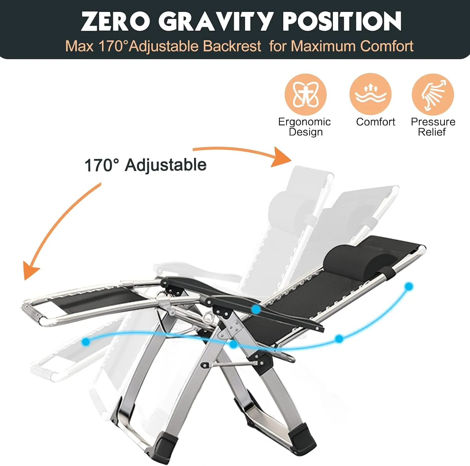 MOPHOTO Zero Gravity Chair, Outdoor Padded Lounge Chair with Side Table, Zero Gravity Recliner Chair, Outdoor Reclining Chair, Sturdy & Comfortable, Supports up to 440lbs