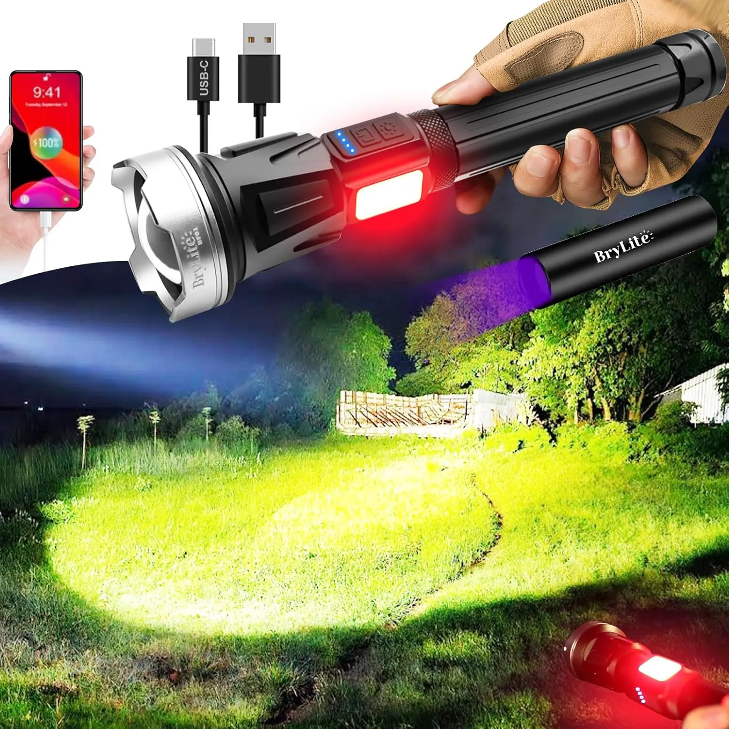 MS32 Flashlight 200000 Lumens Worlds Brightest Flashlight Dual Switch   365nm UV Flashlight, Brite Bat Self Defense Flashlight, Infinity X1 5000 Lumen Flash Light Brightest Flashlight in The World