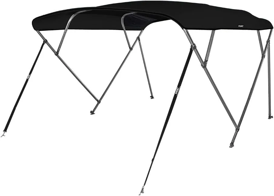 MSC 3 Bow 4 Bow Bimini Top Boat Cover,600D Solution Dyed Polyester,2 Support Poles& 4 Adjustable Straps Included