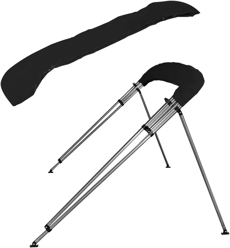 MSC 3 Bow 4 Bow Bimini Top Boat Cover,600D Solution Dyed Polyester,2 Support Poles& 4 Adjustable Straps Included