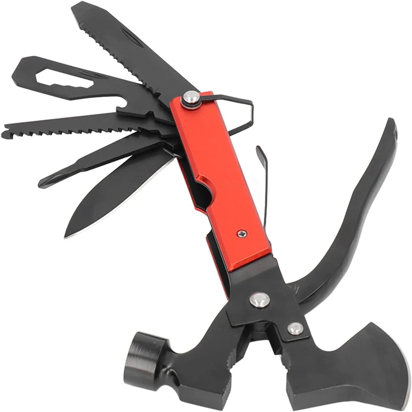 Multi Tool Hammer, Stainless Steel Axe Knife Pliers Tool with Safety Lock, Camping Gear for Outdoor Activities, Lightweight and Compact Design, Nylon Pouch for Storage