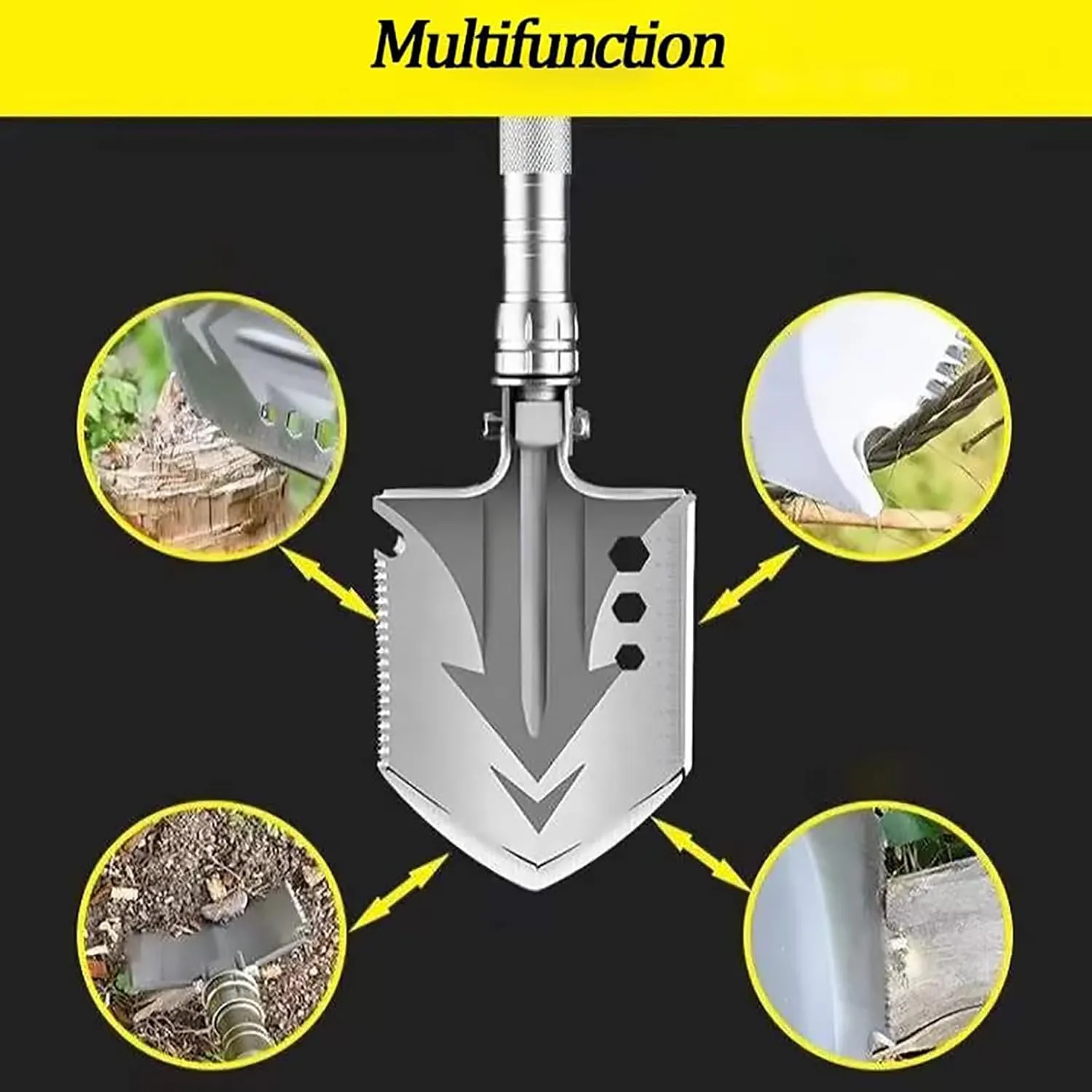 Multifunctional Portable Camping Shovel with 1/2/3 Thicken Extent Handles,High Alloy Steel Camping Shovel for Hiking,Hunting,Car Emergency,Storage Bag Included (Sliver M)
