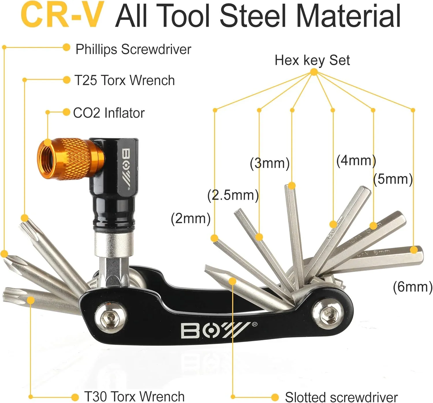 Multitool Wrench Set for Bike Tools with CO2 Inflator and Bone Wrench, Multi Function Accessories Set, Must-Have for Cyclist for Emergency/Repairs/Removing/Replacing/Maintenance/Gift