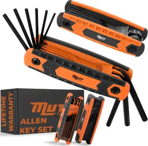 Mutt Tools 17pc Folding Allen Key Set – Compact SAE & Metric Tool for Bikes, DIY, Archery – Color-Coded, Allen Wrenches Sets Stamped with Sizing Info