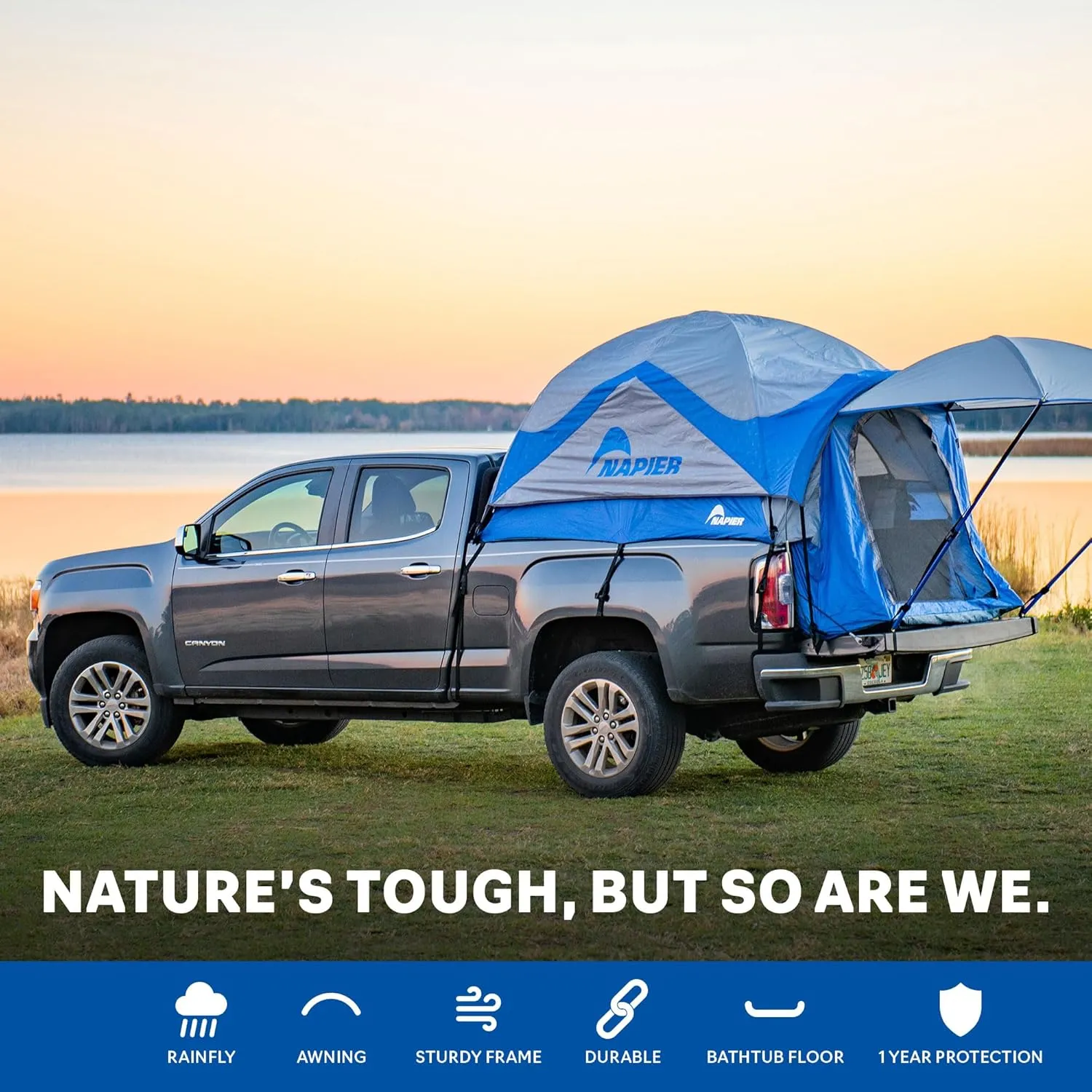 Napier Sportz Truck Bed Camping Tent - Waterproof 2-Person Tents - Easy to Install in 15 Minutes - Compact Storage Case - Sturdy Camp & Adventure Shelter - Spacious, Secure, Truck Accessories