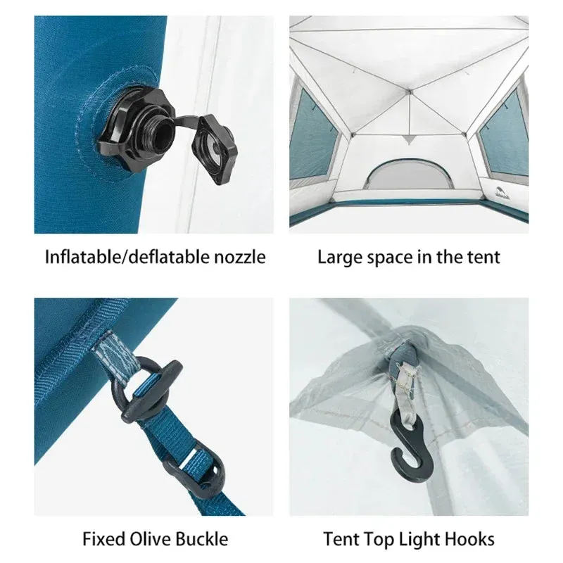 Naturehike Air 12 Inflatable Camping Tent - Durable Waterproof 3-4 Person Tent with Pump