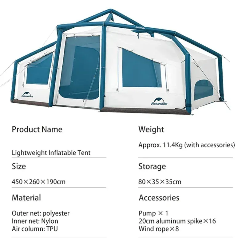 Naturehike Air 12 Inflatable Camping Tent - Durable Waterproof 3-4 Person Tent with Pump