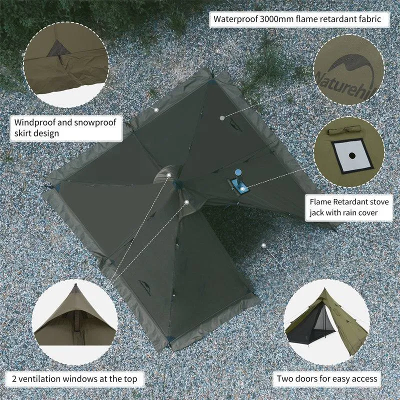 Naturehike Flame Retardant 4-Season Camping Tent with Stove Jack
