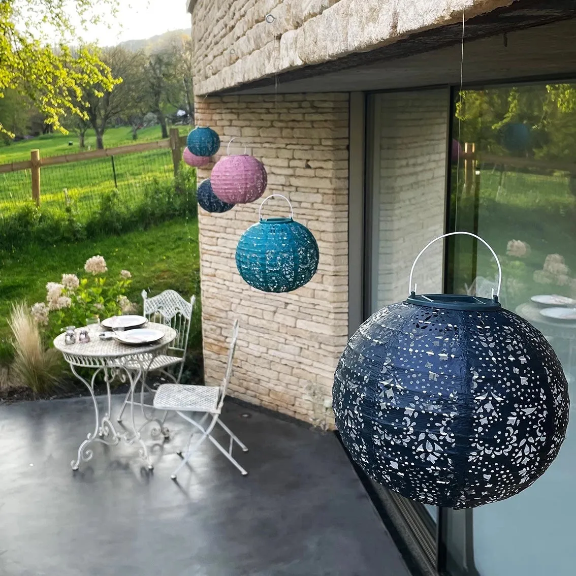 Navy Outdoor Solar Lanterns for Garden - 2 Pack