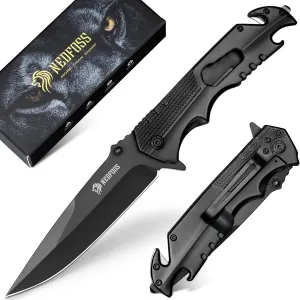 NedFoss FA48 Pocket Knife for Men, 5-in-1 Multitool Folding Knife with Frame-Lock, Bottle Opener, Glass Breaker, Seatbelt Cutter and Wrench, Survival Knife for Emergency Rescue, Camping, Work