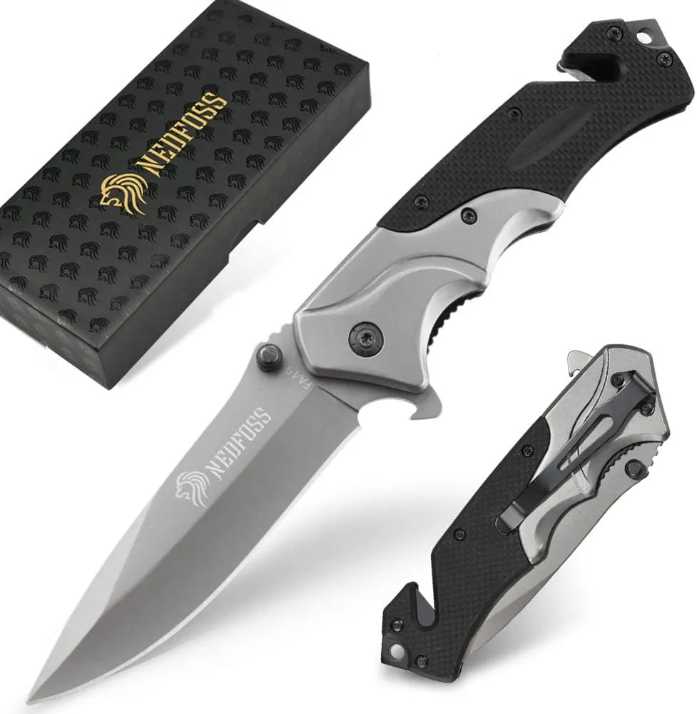 NedFoss FA49 Pocket Knife for Men, 4-in-1 Multitool Folding Knife with Glass Breaker, Seat Belt Cutter, Bottle Opener, Survival Knife for Emergency Rescue Situations, Home Improvements