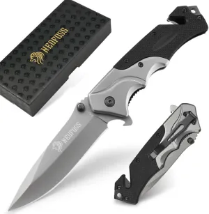 NedFoss FA49 Pocket Knife for Men, 4-in-1 Multitool Folding Knife with Glass Breaker, Seat Belt Cutter, Bottle Opener, Survival Knife for Emergency Rescue Situations, Home Improvements