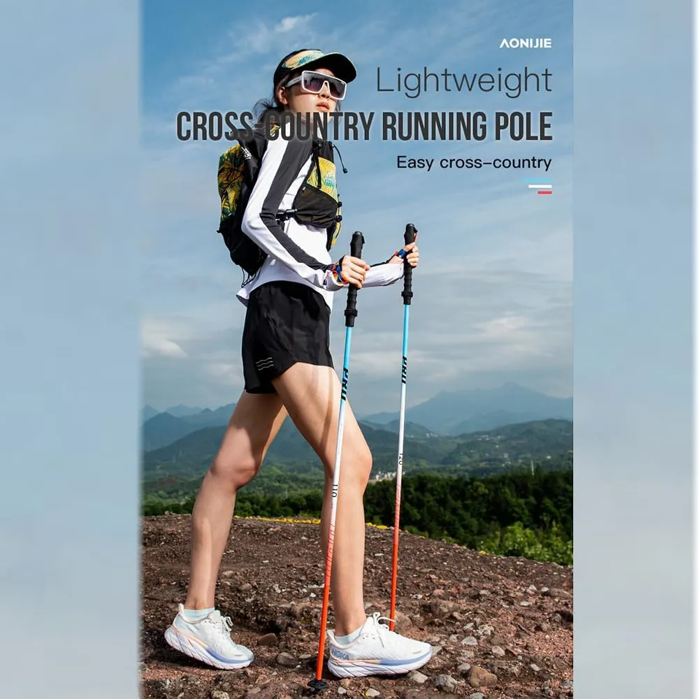 New 7075 Aluminum Alloy Hiking Pole 4-Section Durable Cross-Country Pole Walking Stick with Anti-Shock and Quick Lock System, Folding Walking Sticks for Hiking, Camping
