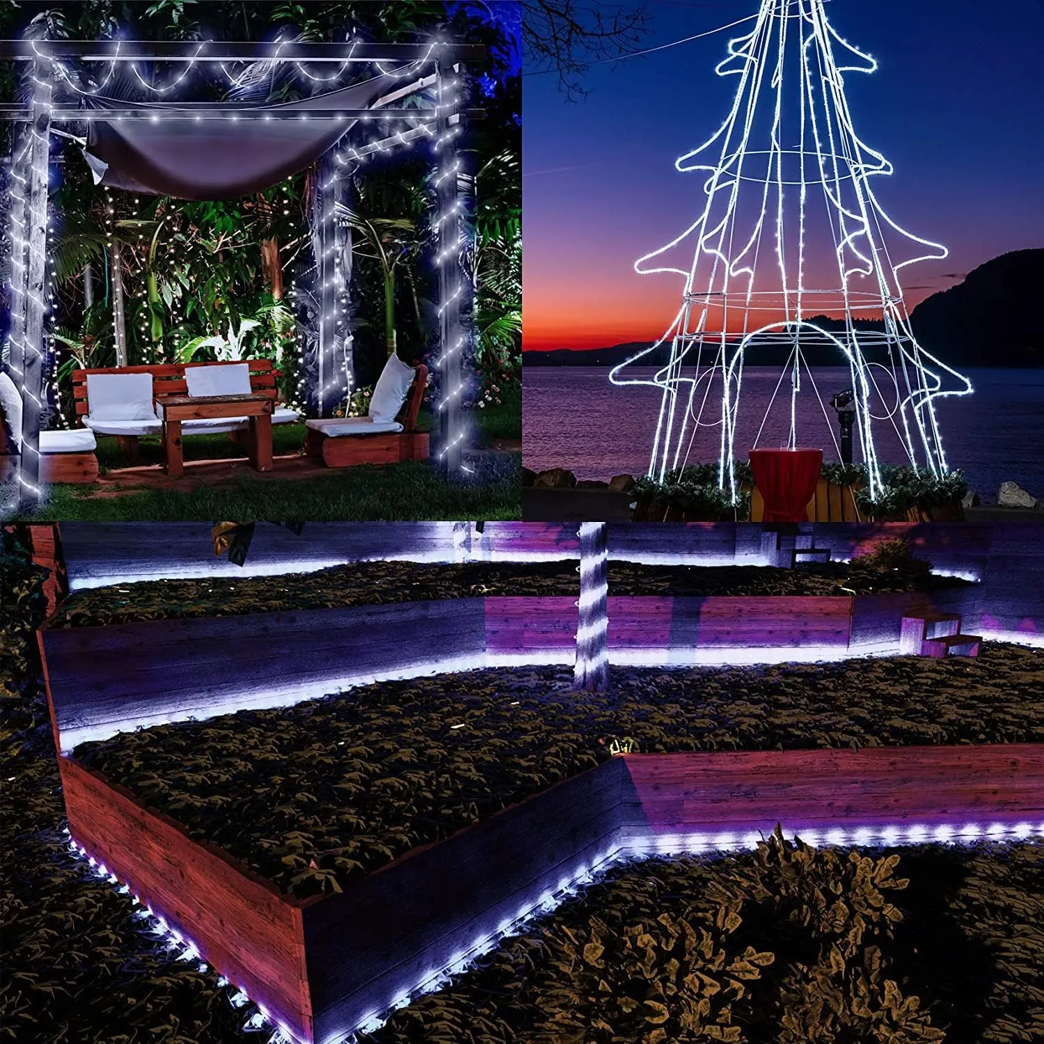 New Upgraded Solar Rope Lights Outdoor Waterproof 105ft 300 LED Solar String Lights with Remote Timing Dimmable 19 Modes Garden Lights for Camping Pathway RV Camp Christmas Decoration (300LED-White)