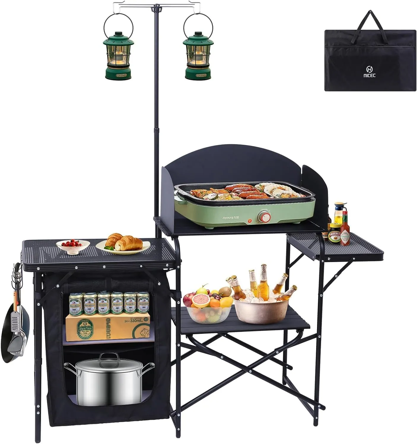 Nice C Camping Chairs, Oversized XL Padded Camping Chair Camping Kitchen Station, Camping Table, Picnic Table, Grill Table, Folding Table