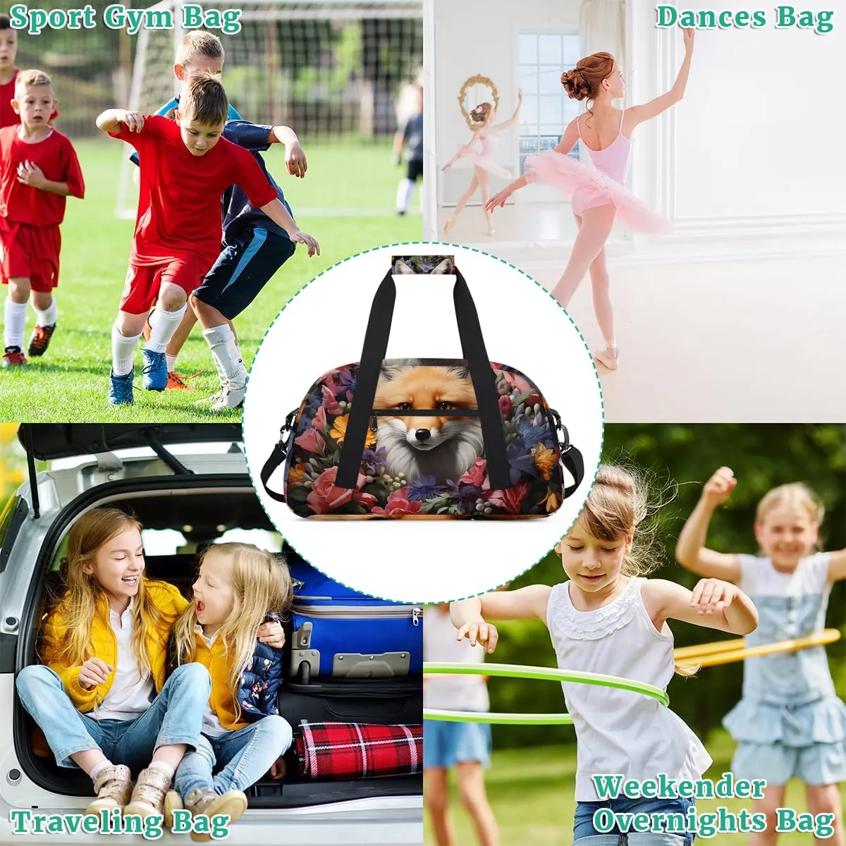 Nice Fox Kids Overnighter Duffel Bags for Boys, Carry-On Size Sports Gym Bag with Front Zipper Pocket for School Practice or Overnight Travel Weekender Sleepover Tote Bag