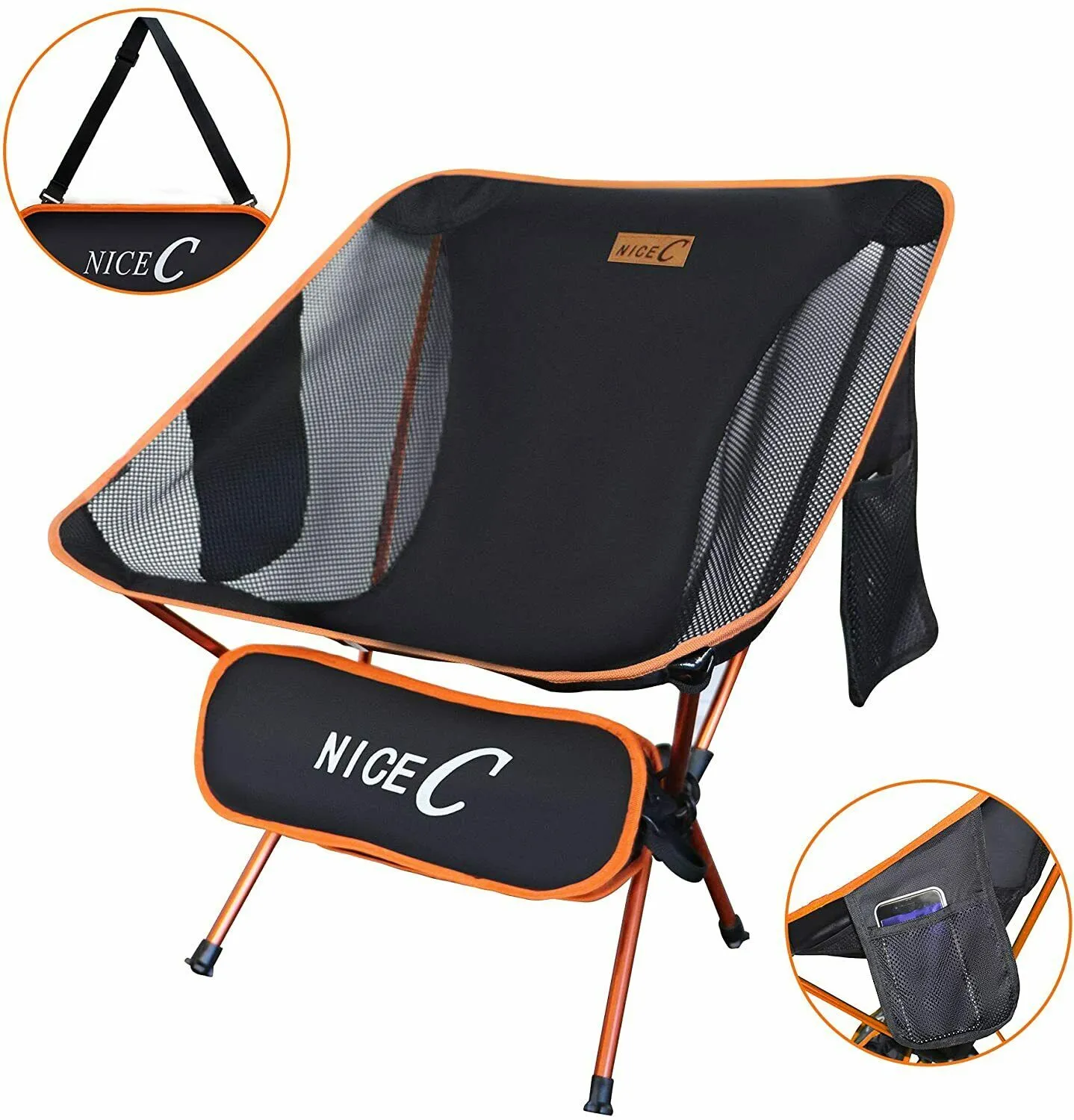 NiceC Ultralight Portable Folding Backpacking Camping Chair with 2 Storage Bags