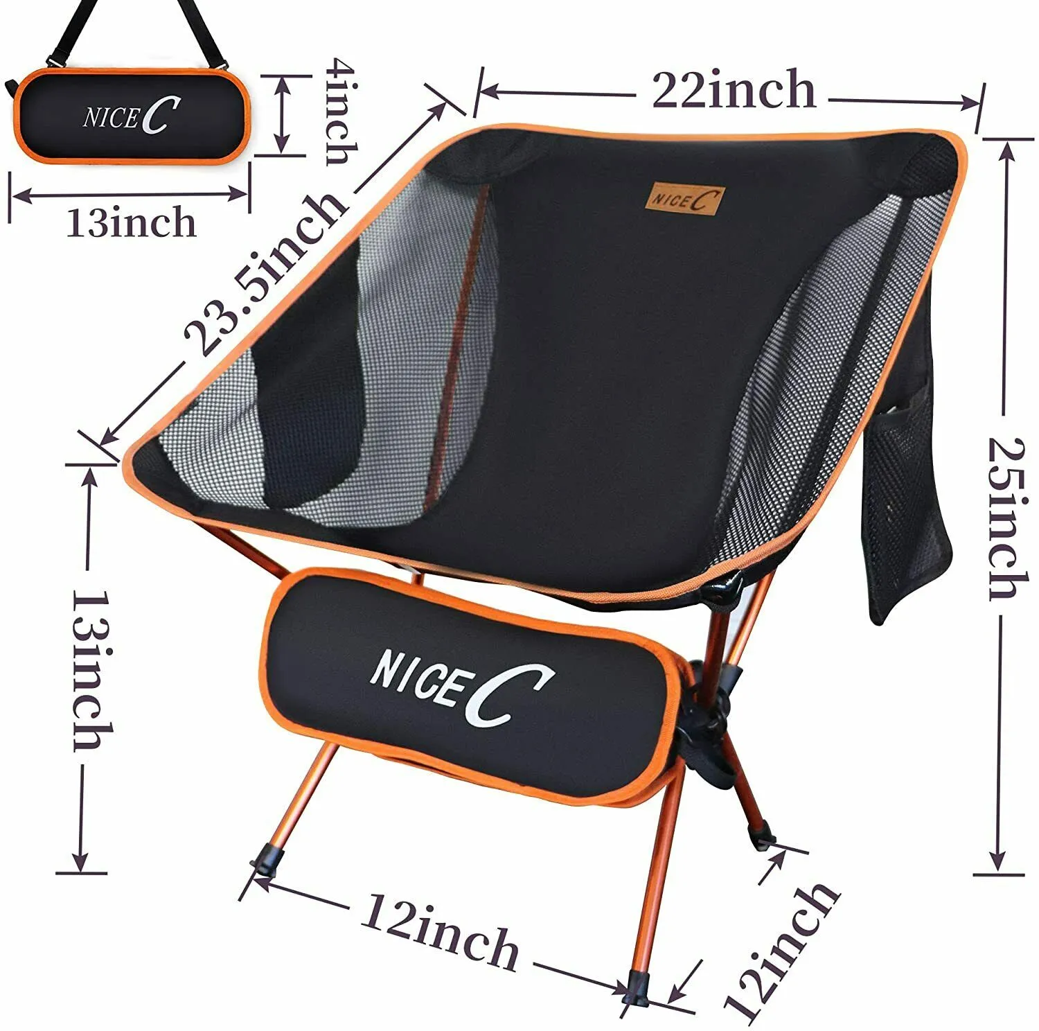 NiceC Ultralight Portable Folding Backpacking Camping Chair with 2 Storage Bags