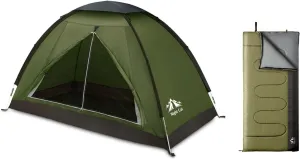 Night Cat Backpacking Tent with Sleeping Bag Lightweight Waterproof Portable Easy Setup Outdoors for One 1 to 2 Persons