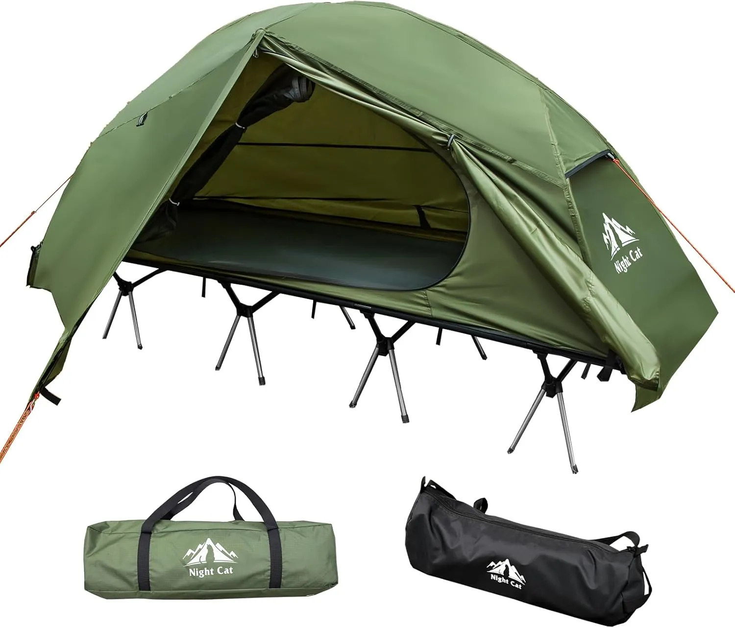 Night Cat Camping Cot Tent for 1 Person Off Ground Elevated Tent Cot Foldable Camping Sleeping Bed with Rainfly Waterproof Green