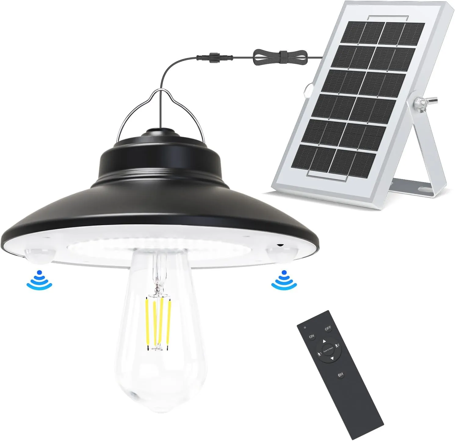 NIORSUN Solar Indoor Outdoor Shed Light with 7000k Cool Whtie 3 Modes Waterproof, Dual Motion Sensors Solar Powered Hanging Barn Light with Remote Control for Shed,Garden, Patio, Garage, Camp 1 Pack