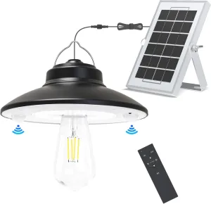 NIORSUN Solar Indoor Outdoor Shed Light with 7000k Cool Whtie 3 Modes Waterproof, Dual Motion Sensors Solar Powered Hanging Barn Light with Remote Control for Shed,Garden, Patio, Garage, Camp 1 Pack