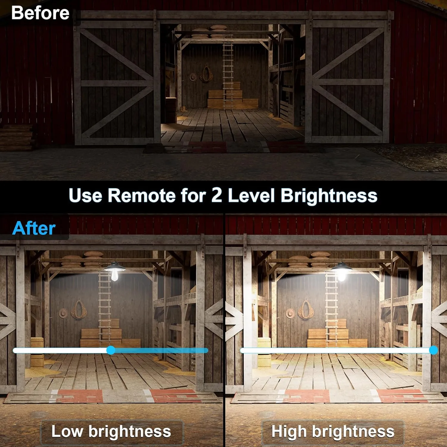 NIORSUN Solar Indoor Outdoor Shed Light with 7000k Cool Whtie 3 Modes Waterproof, Dual Motion Sensors Solar Powered Hanging Barn Light with Remote Control for Shed,Garden, Patio, Garage, Camp,2 Pack