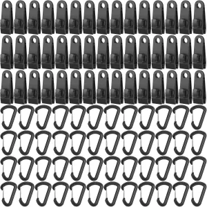 Nuanchu 72 Pcs Tarp Clips Heavy Duty Lock D Shape Spring Buckle Set Tarp Clips with Spring Buckle Kit Clamps Tent Clamps for Outdoor Camping Tent Caravan Cars Awnings Swimming Pool Covers