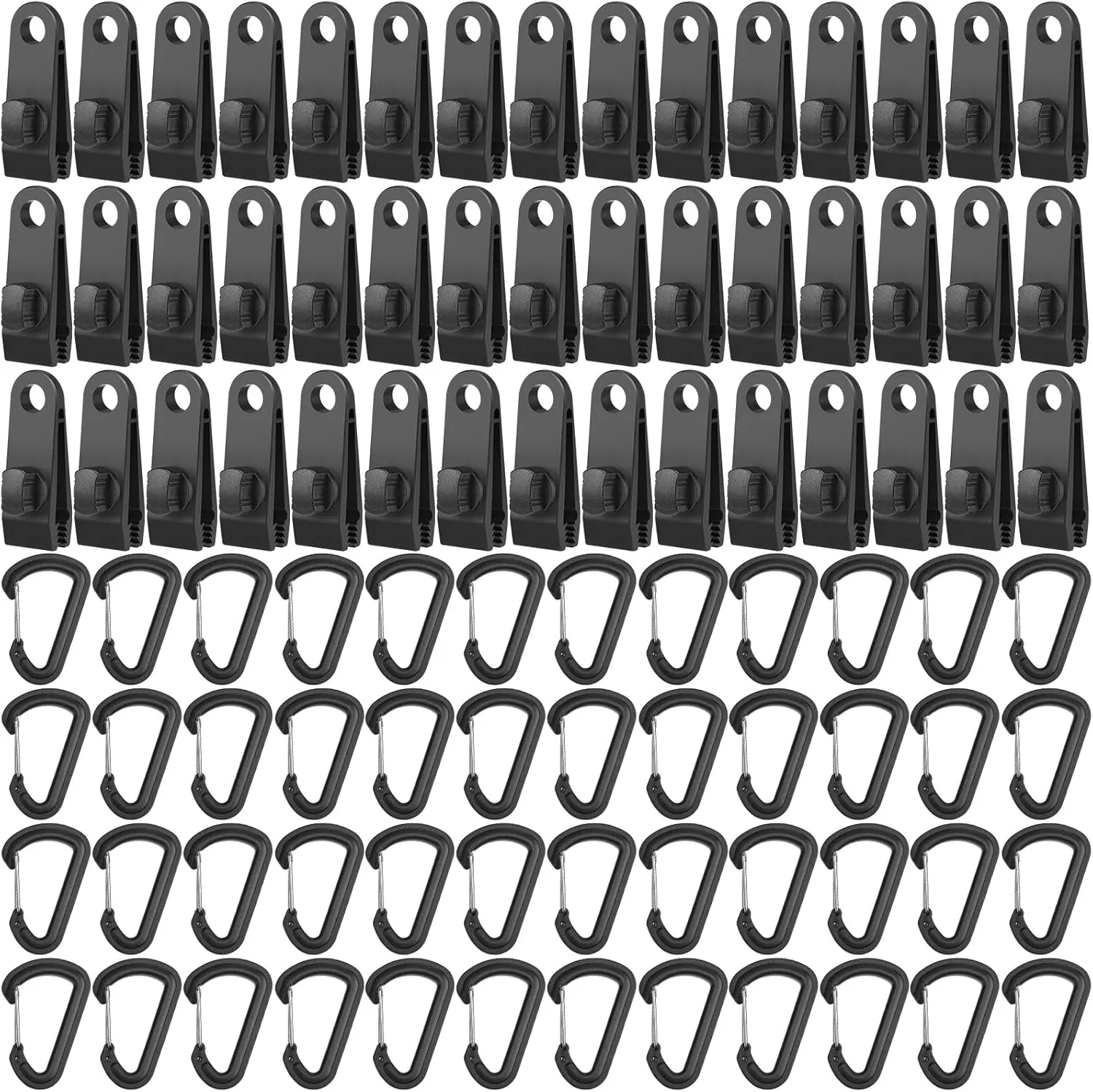 Nuanchu 72 Pcs Tarp Clips Heavy Duty Lock D Shape Spring Buckle Set Tarp Clips with Spring Buckle Kit Clamps Tent Clamps for Outdoor Camping Tent Caravan Cars Awnings Swimming Pool Covers