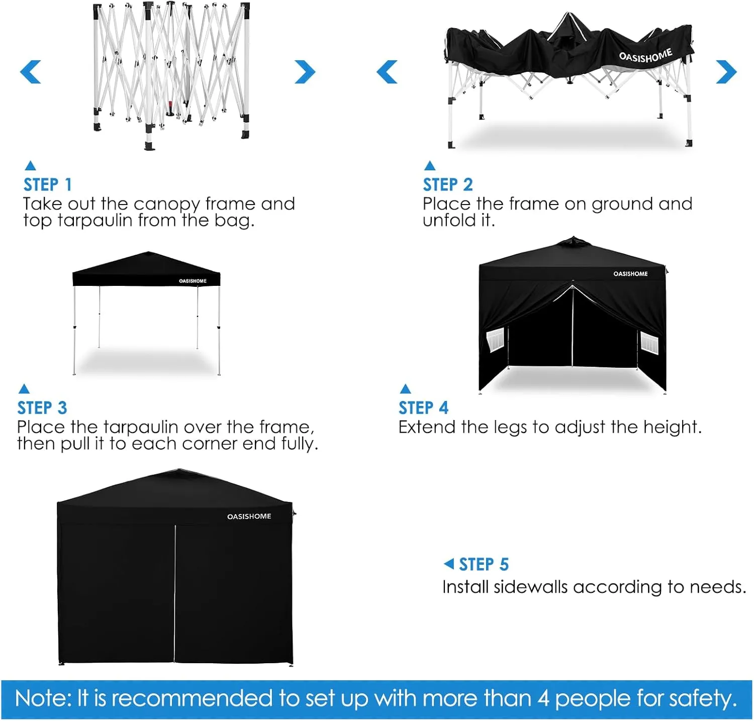 OASISHOME One Push Setup Pop-up Gazebo Portable Canopy Tent 10'x10', with 4 Sidewalls,Wheeled Bag,Waterproof, UV Protection, Heavy-Duty Steel Frame for Patio/Outdoor/Wedding Parties and Events (Black)