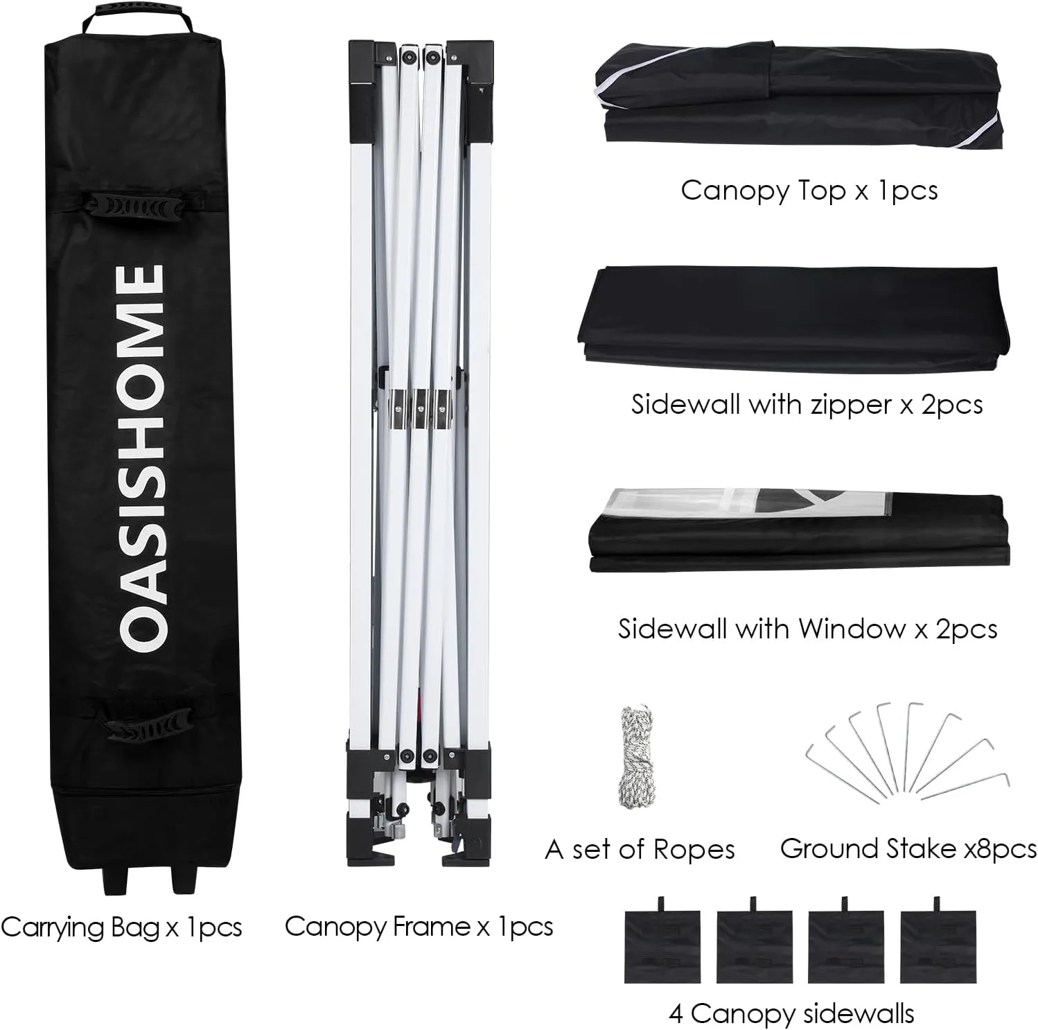 OASISHOME One Push Setup Pop-up Gazebo Portable Canopy Tent 10'x10', with 4 Sidewalls,Wheeled Bag,Waterproof, UV Protection, Heavy-Duty Steel Frame for Patio/Outdoor/Wedding Parties and Events (Black)