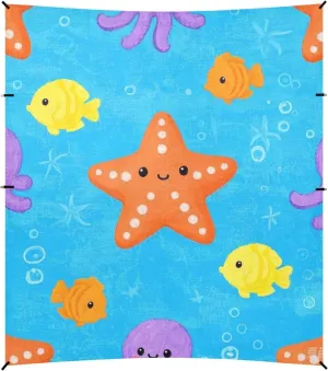 Ocean Animal Starfish Blue Colorful Foldable Beach Tent UPF50 Easy Setup Outdoor Sun Shade with Sturdy Poles, Sandbags and Shovel for Family Travel