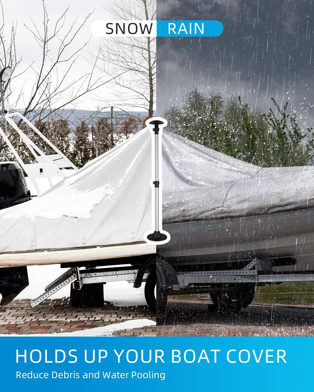 OCEANBROAD Boat Cover Pole System Adjustable Telescoping Aluminum Pole with Straps and Storage Bag, Power Poles for Boats for V Hull/Jon/Pontoon Boat, 1 Pack