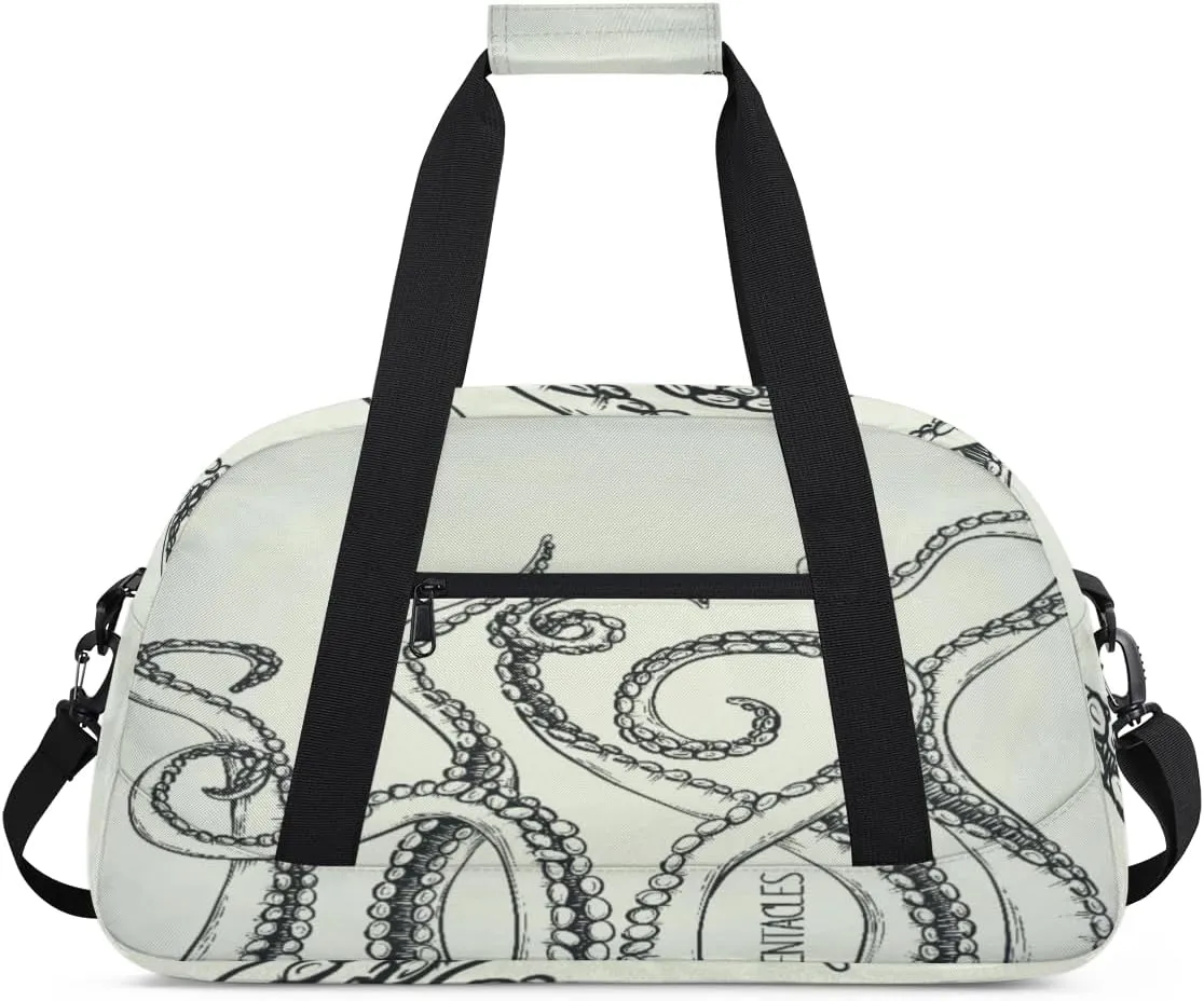 Octopus Tentacles Gym Duffel Bag for Men Women Grey Tentacles Sports Tote Bag with Adjustable Shoulder Strap for Dance Gymnastics Traveling Outdoor Camping Overnight Stay