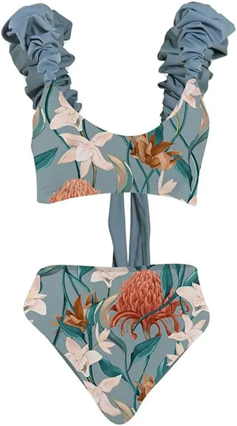 ODASDO Women's Two Piece Swimsuit with Cover Ups Wrap Skirt Beach Sarong Retro Bathing Suit Tummy Control Swimwear S-L