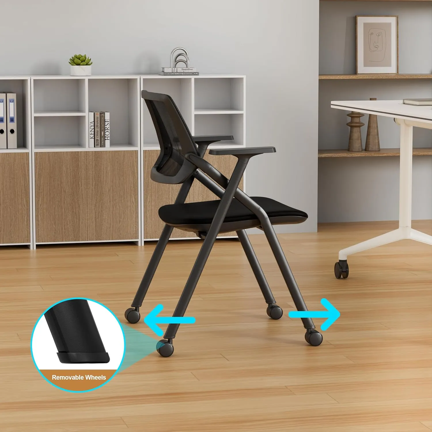 Okeysen 20 Pack Stackable Conference Room Chairs, Folding Office Chairs with Removable Wheels & Mesh Back, Foldable Chair for Meeting Room, Classroom, Trainingroom, Guest, Reception, Event.