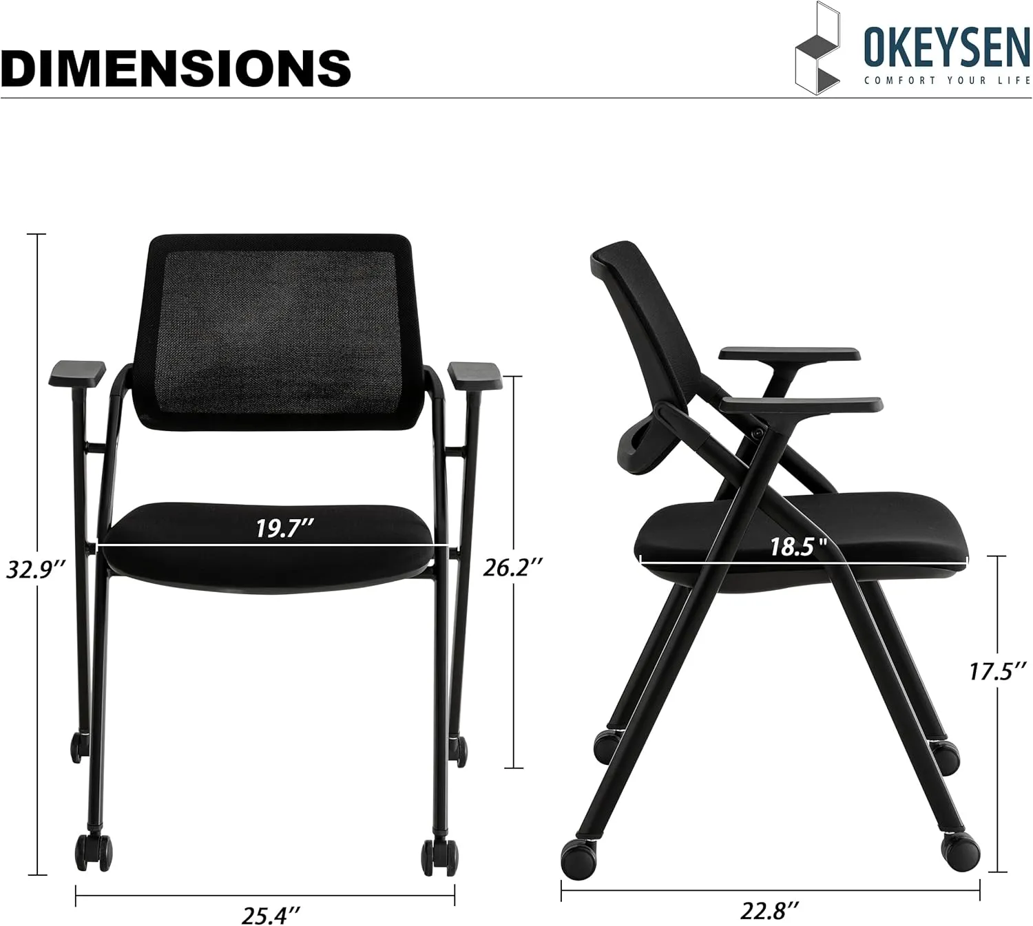 Okeysen 20 Pack Stackable Conference Room Chairs, Folding Office Chairs with Removable Wheels & Mesh Back, Foldable Chair for Meeting Room, Classroom, Trainingroom, Guest, Reception, Event.