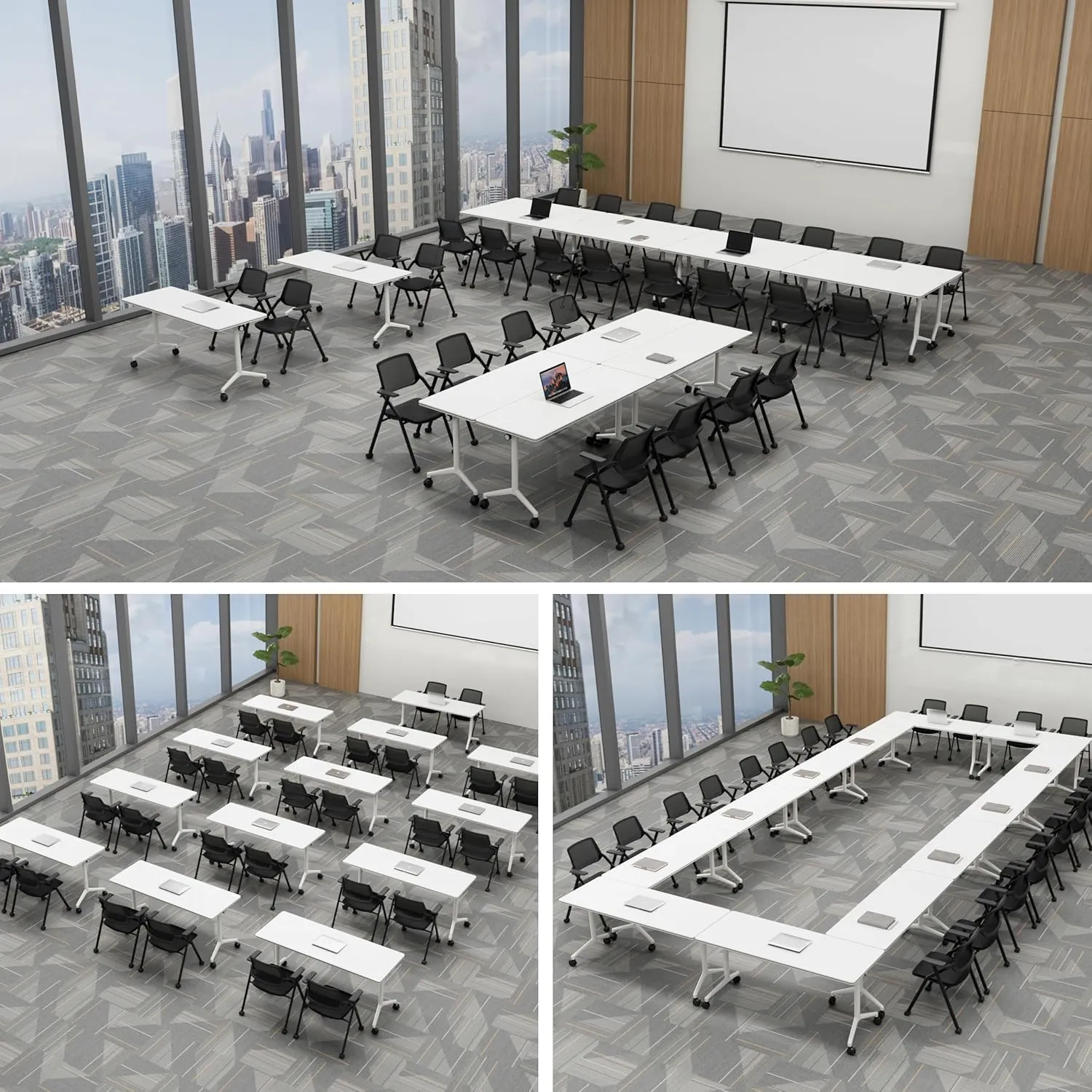 Okeysen 20 Pack Stackable Conference Room Chairs, Folding Office Chairs with Removable Wheels & Mesh Back, Foldable Chair for Meeting Room, Classroom, Trainingroom, Guest, Reception, Event.